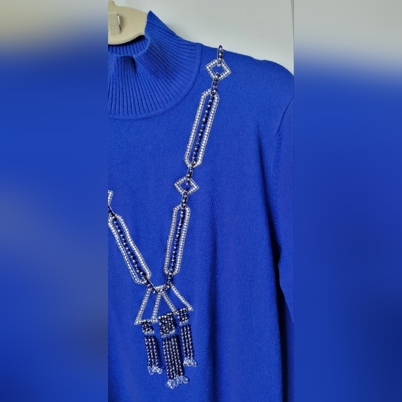 Bob Mackie royal blue long sleeve beaded sweater size medium - Picture 5 of 8